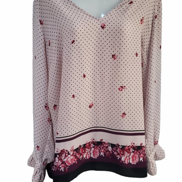 Ivanka Trump Blush Pink Mini Polka Dot & Roses Top - Picture 1 of 7